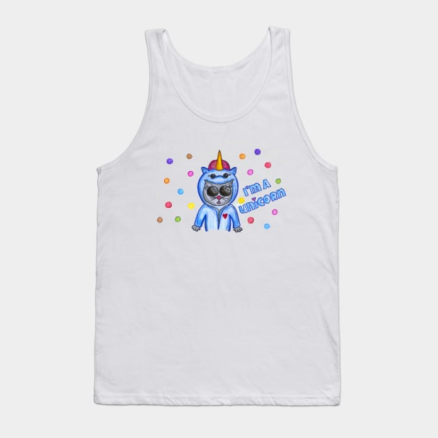 Funny blue unicorn cat print Tank Top by BalumbaArt